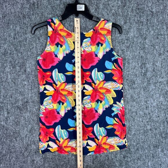 All Silks Shirt Womens Small Flowers Silk Blouse Tank Sleeveless Tunic Long - Picture 6 of 7